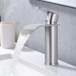 Waterkraan badkamer, wastafelarmatuur weinig lawaai roestvrij staal eengreepsmengkraan waterval wastafelarmatuur wastafelarmatuur, geborsteld nikkel