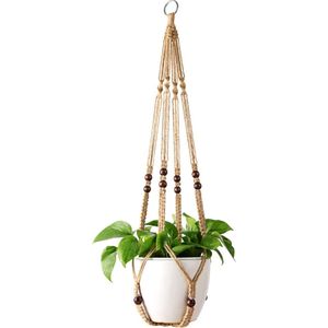 macramé hanging basket voor binnen en buiten, hangende bloempot van katoen, touw met kralen ..., bruin