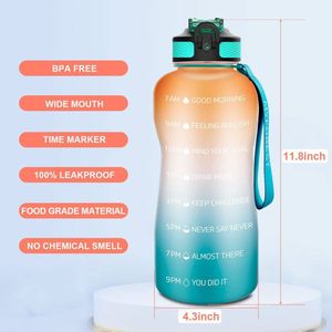 Drinkfles met rietje, 2,2 liter, sportwaterfles met tijdmarkeringen, 2200 ml waterfles, BPA-vrij, ideaal voor sportschool