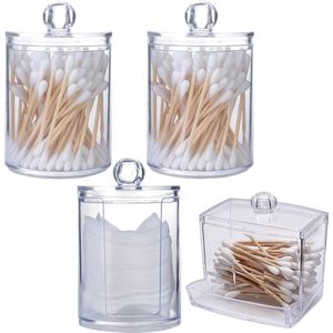 Wattenstaafjes dispenser, 4 stuks wattenstaafjes opbergen, wattenschijfdispenser, cosmetica bewaren met deksel voor cosmetica, wattenschijfjes, oorstaafjes, cosmeticapads