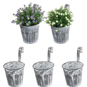 5 stuks balkonhangpotten voor planten, bloemen, hangpot, kruiden, metaal, balkonpot, plantenpot, hangende bloempot met haken, venster