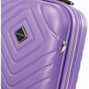 Cube Line Koffer van ABS met geometrisch reliëf, zwenkwielen, telescopisch handvat, combinatieslot, lila, cosmeticakoffer