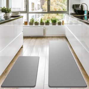 Keukenmat en vloerkleed anti-vermoeidheid - 2 stuks gewatteerde antislip waterdichte keukenvloermatten, ideaal voor gebruik voor de gootsteen, PVC, traagschuim, comfortdecor, kantoor, wasruimte