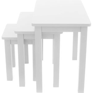 Zijtafel, set van 3 zijtafels, houten koffietafel voor woonkamer, stevige tafel, verf afgewerkt wit