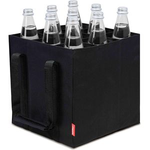Flessentas, Bottle Bag voor 9 x 1,5 liter flessen, Bottlebag, draagtas met scheidingswanden voor flessen, boodschappentas met 9 vakken, 27 cm x 27 cm x 27 cm (zwart)