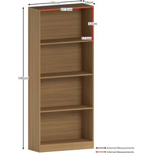 Cambridge 4-laags hoge eiken boekenkast houten plank voor kantoorwoonkamermeubilair