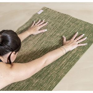 Yogamat, donkergroen, premium biologisch, jute, 5 mm, 183 cm x 61 cm, antibacterieel, extra lang, fitnessmat, sportmat, pilatesmat