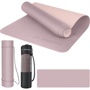 Yogamat, sportmat, fitnessmat, gevoerd en antislip, voor fitness, pilates, yogamat, 183 cm x 61 cm x 0,6 cm, trainingsmat inclusief transportband + tas