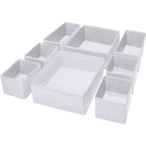 Set van 8 opbergdozen, stof, lade-organizer/opbergsysteem voor kleding, opvouwbare opbergkisten, set dozen voor kledingkast slaapkamer, wit