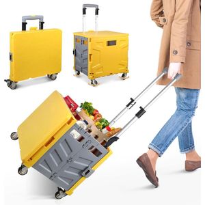 Boodschappentrolley inklapbaar, transporttrolley, tot 35 kg, 35 l kist, boodschappenmand met deksel, uittrekbare aluminium uittrekbare handgreep, 4 360° draaibare rubberen wielen, 100 x 41 x 35 cm