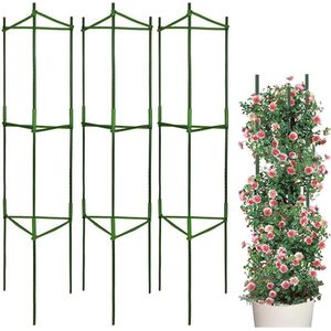 3 stuks plantenhouders, robuuste plantenstandaard, tuinplant, steunstangen, tomatenplant, kooi, lang staal met kunststof gecoate plantenstokken, met verbindingsstang van 120 cm