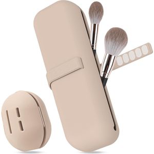 make-uptas, siliconen, 1 stuks make-upkwasten en 1 x beauty-blender case, gemakkelijk te reinigen, zacht en draagbaar, voor op reis, Kaki, Elegant