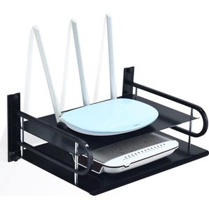 Beamer wandrek, zwevende plank voor tv-box/projector/kabelboxen/dvd-speler/mediaboxen/spelconsole, metalen router rek, houder voor streaming box (2 lagen, groot)