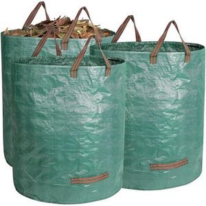 Tuinzakken met draaglussen, tuinzak, set van 3 x 272 l, bladzak, tuinafvalzak, zelfstaand, 4 handgrepen, stevig, robuust en opvouwbaar, grasmaaien voor tuinafval, groenafval, blad