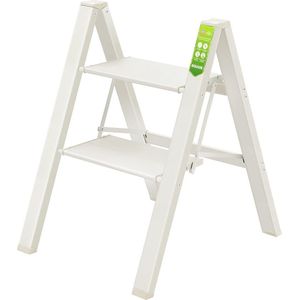 Inklapbare ladder met 2 treden, anti-slip platform voor thuis, kantoor en keuken, lichtgewicht aluminium ladder, draagbaar, draagvermogen tot 150 kg