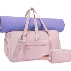 Sporttas voor dames, reistas met schoenenvak en natvak en toilettas, yogatas, trainingstas voor heren, gymtas, fitnesstas, roze