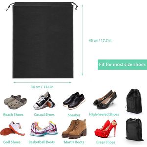 10-delige schoenenzak, waterafstotende schoentas, stofdichte schoenenzak, stoffen tas met trekkoord, reis-opbergtas, organizer voor reizen thuis, 35 x 45 cm, zwart, A, schoenentas