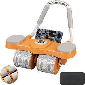 Automatische rebound-buikroller, 4-roller, buikspiertrainer, rolwiel voor core trainer met kniemat en telefoonhouder, 2-in-1 buiktrainer, roller voor buik- en core-krachttraining