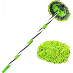 160 cm 2 in 1 autowasborstel telescopisch microvezel koraal chenille autowasmop 180 rotatie washandschoen met telescopische handgreep verlengstang voor auto camper vrachtwagens caravan camper