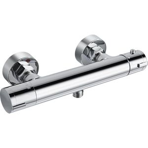 Douchekraan met thermostaat, opbouw, douchethermostaat, mengkraan voor douche en badkamer, met 38 °C veiligheidsknop, thermostaatsproeier 1/2 inch BSP (21 mm) voor 1 functie, ronde vorm