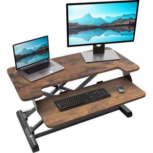 In hoogte verstelbare zit-sta-werkplek, bureau, computerriser, werkstation, bureau-opzetstuk, staande werkplek, staande tafel, 81 cm (32 inch), omvormer, rustiek bruin