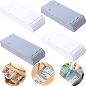 Set van 4 zelfklevende lades, lade-organizer, verborgen pennenbakje onder bureauhouder voor kantoor, potloden, telefoon, paperclips (grijs + wit)
