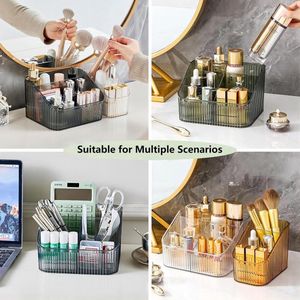 Make-up organizer, cosmetica organizer met 5 compartimenten, acryl cosmetische opberger met grote capaciteit, kaptafel organizer voor penselen, eyeliners, lippenstift en huidverzorging (groen L)
