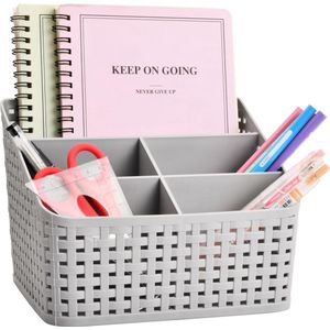 Cosmetische opbergdoos, plastic, rotan, opbergmand, make-up-organizer, multi-organizer, mand, opberghouder voor kantoor, thuis, bureau, make-uptafel, grijs