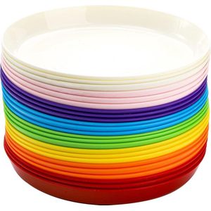 24 stuks kunststof borden, 17,8 cm kleurrijke kunststof platte borden, saladeborden, BPA-vrij, herbruikbaar, kleine snackborden, serviesset voor grillen, reizen, vaatwasmachinebestendig, 8