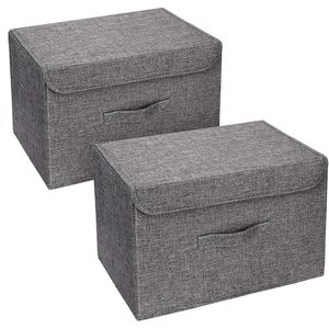 Set van 2 opbergdozen met deksels, opvouwbare opbergdozen met handgrepen, grote vouwdozen, garderobe-organizer voor kasten, kleding, boeken, speelgoed, 38x38x25cm