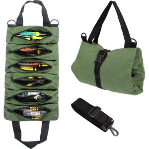 Roltas voor gereedschap, schroefsleutel, gereedschapstas, multifunctionele gereedschapstas, roltas met 5 zakken met ritssluiting, rolorganizer voor loodgieters, ambachtslieden en elektriciens (groen)