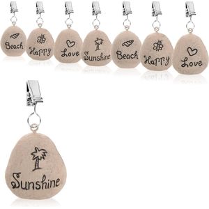 8x tafelkleedgewichten - weerbestendige tafelkleedgewichten met klem - tafelkleedklem in steen-look en beachdesign - ca. 30 g (grijs - stenen)