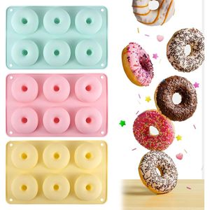 3 stuks donutvormen met 6 siliconen donutvormen, donutvormen, siliconen donut-bakvorm, anti-aanbak, donut, bakplaat voor cake, bagels en muffins (roze, groen, geel)