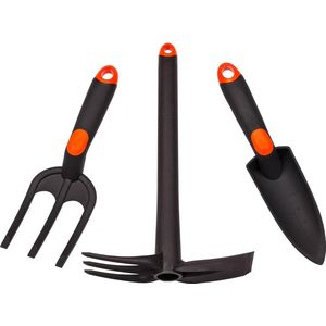 3-delige tuingereedschapsset van glasvezelversterkte kunststof, handvork, smalle plantentroffel, dubbele hak, tuingereedschapsset voor planten en tuinieren, made in EU