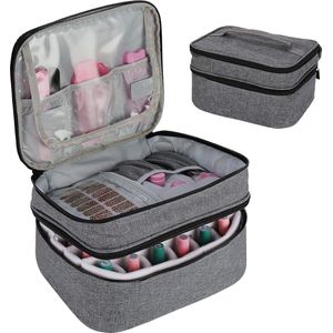 Nagellak opbergtas, make-uptas voor 30 flessen nagellak, nagellak, organizer, reistas, (alleen tas, zonder accessoires), grijs
