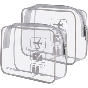 2 stuks Lermende transparante toilettas, TSA-geteste cosmeticatas, reizen, handbagage, transparante tas, luchthaven-compatibele tas, reisaccessoires, kwartsformaat, 3-1-1 kit bagagetas, 2 grijs, Transparante make-uptas voor op reis