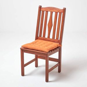Set van 4 stoelkussens 40 x 40 cm, terracotta oranje, zitkussens met strikbanden en knoopsluiting, effen kussens voor stoelen met hoes van 100% katoen en zachte polyester vulling