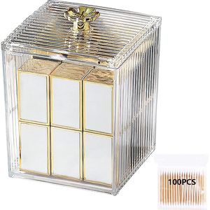 Wattenstaafjeshouder, wattenschijfdispenser met deksel, voor wattenstaafjes, wattenballen en floss, transparante acryl wattenschijfjes, opbergdoos voor badkamer, slaapkamer