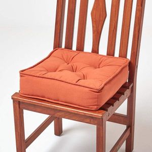 Gestoffeerd zitkussen 40 x 40 cm, terracotta oranje, 10 cm kinderstoelkussen met strikbanden, stoelkussen/matraskussen voor stoelen, 100% katoenen hoes