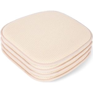 Set van 4 stoelkussens, 40 x 38 cm, zitkussen, stoel met geruit fluwelen overtrek, antislip, wasbaar zitkussen voor stoelen voor kantoor, outdoor, binnen, tuin, 15 x 16 inch, beige