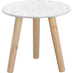 Kleine bijzettafel 30 x 30 cm wit/naturel met decoratie houten tafel salontafel banktafel bloemkruk