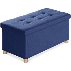 Zitbank met opbergruimte, zitkist, kruk, voetenbank, opvouwbare zitkist met deksel, blauw, 76 x 38 x 38 cm