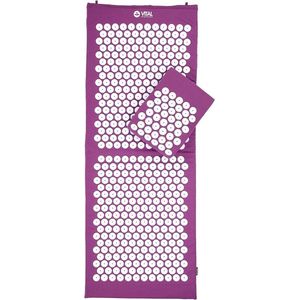 acupressuurmat (127 x 48 cm) & acupressuurkussen in een voordelige set, vitaliserende mat voor de rug en kussen voor de nek, rustgevende ontspanningsmat (aubergine)
