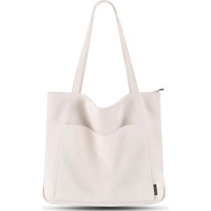 Handtas dames tote bag shopper grote schoudertas koord buideltas stoffen tas voor college school werk reizen winkelen, beige