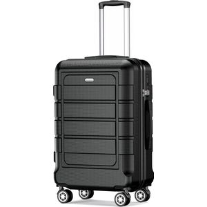 Kleine harde lichtgewicht reiskoffer ABS + PC Duurzame cabinetrolley Handbagage met 4 wielen en TSA-slot, Zwart - M, zwart, Handbagage PC + ABS robuuste harde koffer met draaifunctie