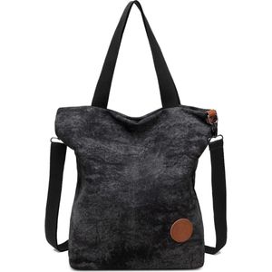 Canvas handtas voor dames, schoudertas, casual, multifunctionele schoudertas, groot, voor werk, school, shopper, casual, dagelijks gebruik, zwart