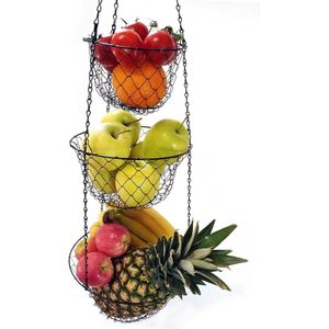 3 etages fruit- en planten- en groentenhangmand ophangen 86 cm tot 5 kg mand individueel monteren, verschillende uitvoeringen voor het opbergen van handgemaakt product (zwart)