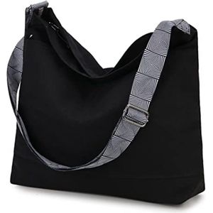 Crossbody Bag voor dames, grote ritssluiting, canvas, hobotas met verstelbare riem, schoudertas, herbruikbare levensmiddeltassen voor schoolreizen, tieners en meisjes