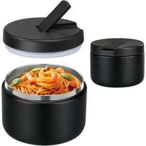 Thermocontainer voor eten, 350 ml, roestvrij staal, warmhoudcontainer met gespafdekking, brede hals, isolatie, geschikt voor warm eten en kinderen, lekvrije lunchcontainer, zwart