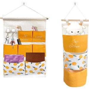 2 stuks hangende tas, hangende organizer met 3, 7 vakken, badkamer hangende tas, deurafhangende accessoiretas, stoffen hangtas voor kinderen (oranje)